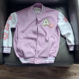 Kids Lavender Varsity Jacket with Floral Appliqué - U Kids